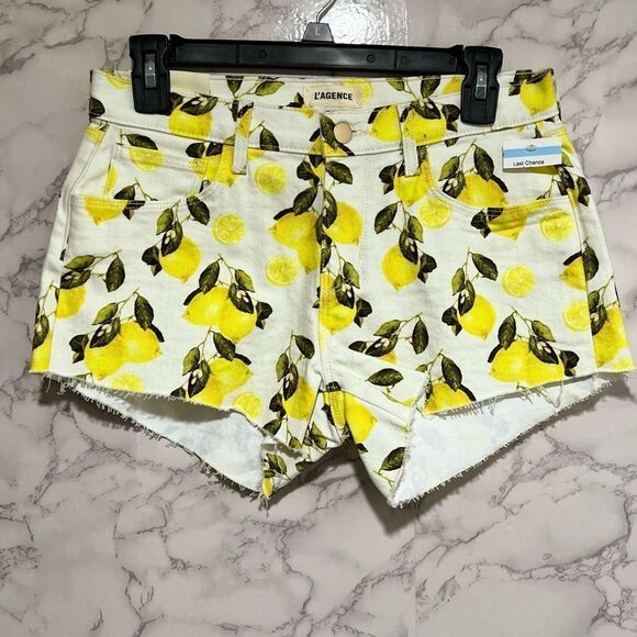 L’AGENCE AUDREY MID RISE SHORT IVORY/YELLOW LEMONS - Picture 4 of 13